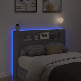Armário de cabeceira c/ luzes LED 140x16,5x103,5cm cinza sonoma