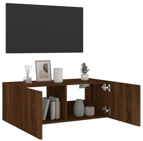 Móvel parede p/ TV c/ luzes LED 80x35x31 cm carvalho castanho