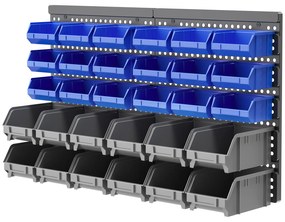 DURHAND Organizador de Ferragens para Parede com 30 Caixas de 2 Tamanhos Diferentes 63x18x37,5 cm Azul e Cinza