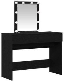 Mesa de Maquiagem com Espelho e Luzes LED Madeira de Carvalho Preto
