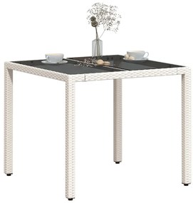 Mesa de jardim com tampo de vidro 90x90x75 cm vime PE branco