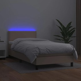 Cama box spring c/ colchão/LED 90x190cm couro artif. cappuccino