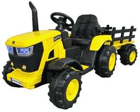 Trator Eléctrico para Crianças 4200 12V 2.4G, com Reboque  Rodas de borracha anti-furos e Assento em pele sintética Amarelo