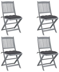 Cadeiras exterior dobráveis c/ almofadões 4 pcs acácia maciça