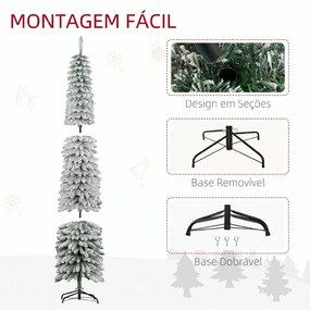 Árvore de Natal Estreita Nevada 240 cm com 603 Ramos e Suporte Metálico Dobrável para Sala de Estar Interior Verde