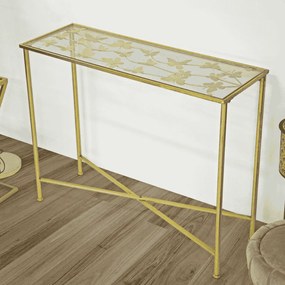 MESA DE CONSOLA VIDRO 100X35X80 CM DOURADO