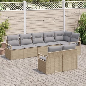 Conjunto Sofá Jardim vidaXL 8 Peças Almofadas Bege Vime PE