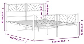 Estrutura de cama com cabeceira e pés 140x190 cm metal preto