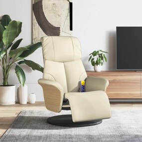 vidaXL Cadeira massagens reclinável c/apoio pés couro artificial creme