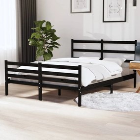 vidaXL Estrutura de cama 140x190 cm pinho maciço preto