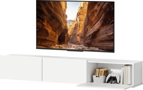 Móvel de TV suspenso de 180 (L) x 31,5 (P) x 29,8 (A) cm, móvel para televisores até 82 polegadas, com 3 portas rebatíveis com fecho suave, branco