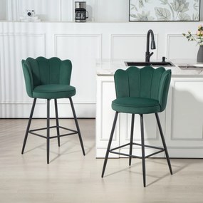 Conjunto de 2 bancos de bar, cadeiras de bar com encosto e apoio para os pés, pés em aço, 54 x 55 x 97 cm, verde escuro
