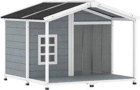 PawHut Casota para cães resistente às intempéries Elevada em madeira com telhado de betume, terraço, para cães de porte médio 103x107x83,5cm Cinza | Aosom Portugal
