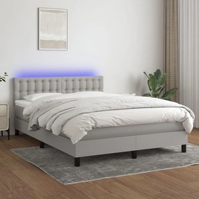 vidaXL Cama box spring c/ colchão e LED 140x200 cm tecido cinza-claro