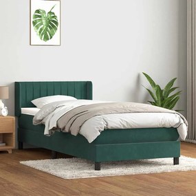 vidaXL Cama com molas/colchão 100x210 cm veludo verde-escuro