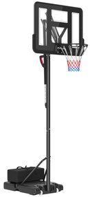 Cesto de Basquetebol de Exterior com Altura Ajustável Suporte Rodas Base Recarregável e Bolsa de Peso 90x60x305 cm Preto