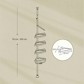 Prateleira de canto para casa de banho ajustável 95-300 cm branca