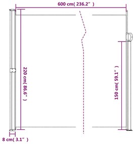 Toldo lateral retrátil 220x600 cm verde-escuro