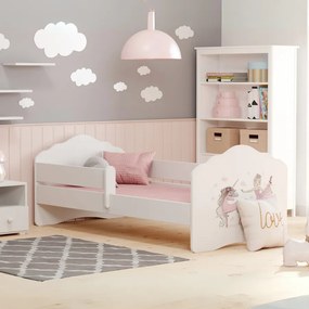 Cama infantil FALA unicórnio e princesa 160x80 com grade branca - colchão e estrado incluído