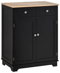 HOMCOM Móvel de Armazenamento Buffet Sala com Armários 2 Gavetas e Prateleiras Ajustáveis 68x40,3x85 cm Preto e Madeira Natural | Aosom Portugal