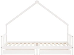 Estrutura cama infantil c/ gavetas 90x200cm pinho maciço branco