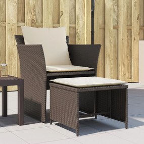 vidaXL Cadeira de jardim com apoio de pés vime PE castanho