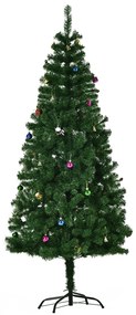 HOMCOM Árvore de Natal Artificial 180cm Ignífugo com 624 Ramos 48 Decorações Folhas de PVC e Suporte Metálico Verde | Aosom Portugal