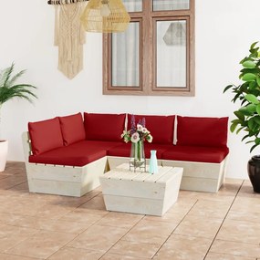 vidaXL 5 pcs conjunto lounge de paletes + almofadões madeira de abeto