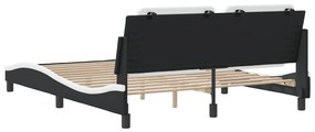 Estrutura cama c/ cabeceira 160x200cm couro artif. preto/branco