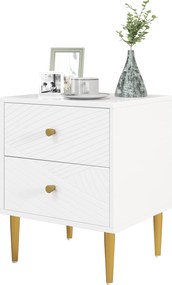 Mesa de cabeceira com 2 gavetas com puxadores, pés em aço, para quarto ou sala de estar, 40 x 35 x 50 cm, branca