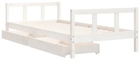 Estrutura cama infantil c/ gavetas 90x200cm pinho maciço branco