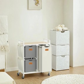 Cesto para roupa suja com 3 compartimentos dois cestos de 25 L e um de 50 L bege natural-cinzento-branco creme