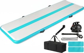 Colchão de ginástica insuflável com bomba elétrica 297 x 98 x 11 cm, saco de transporte e remendo de reparação portátil para fitness e ioga Turquesa