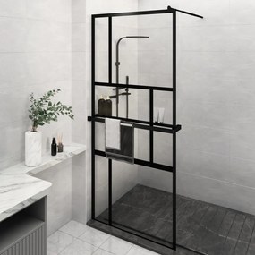 vidaXL Divisória chuveiro c/prateleira 90x195 vidro/alumínio ESG preto