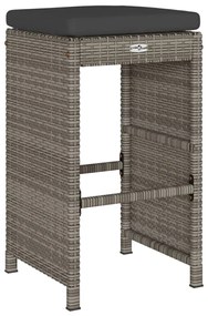 Bancos de bar p/ jardim com almofadões 6 pcs vime PE cinzento