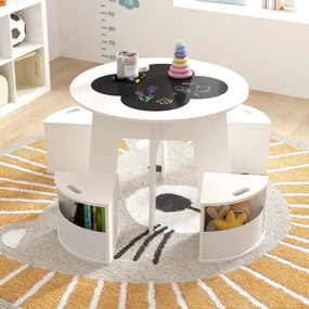 Conjunto de mesa e cadeira de 5 peças para crianças Mesa redonda empilhável para crianças com bancos de actividades Poupa espaço Branco