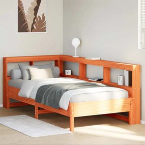 vidaXL Cama com estante sem colchão 90x190cm pinho maciço castanho-mel