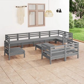 vidaXL 10 pcs conjunto lounge de jardim pinho maciço cinzento