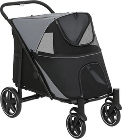 PawHut Carrinho para Cães Dobrável com Janelas de Malha Cinto de Segurança e Bolsos de Armazenamento 112x65x100 cm Cinzento | Aosom Portugal