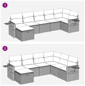 7 pcs conjunto de sofás jardim c/ almofadões vime PE castanho