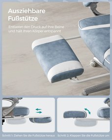 Cadeira Gaming com encosto reclinável e almofada para o apoio de cabeça Azul marinho + branco creme