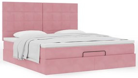Estrutura de cama otomana com colchões 180x200 cm veludo rosa