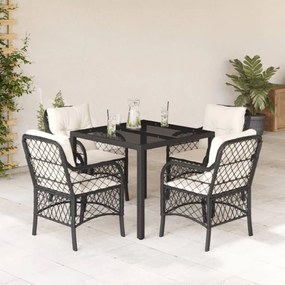 vidaXL 5 pcs conjunto de jantar p/ jardim c/ almofadões vime PE preto