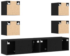 Conjunto de Gabinete para TV de 6 Peças em Carvalho Preto e Madeira En