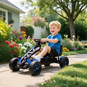Kart a pedais para crianças, karting infantil para 3 a 6 anos com roda livre, travão e rodas antiderrapantes em EVA, azul
