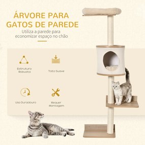 Árvore para Gatos de Parede com Múltiplas Plataformas Caverna Cama Superior Almofada Removível Postes Arranhadores de Sisal Torre para Escalar 38x30x1