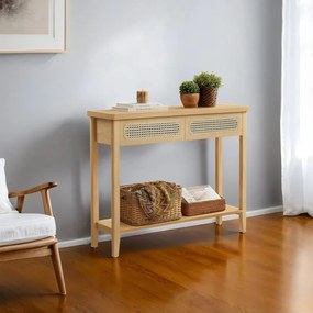 Mesa consola com 2 gavetas estilo boho 30 x 80 x 100 cm Bege