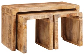 vidaXL Mesas de canto 3 pcs Castanho Madeira de mangueira maciça