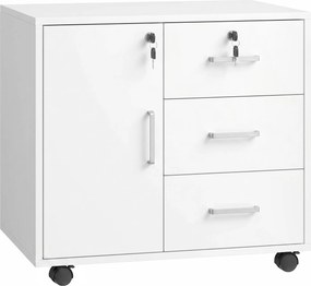 HOMCOM Móvel para Impressora com Rodas, Mesa com Porta e 3 Gavetas, Fechaduras, Prateleira Ajustável, Branco | Aosom Portugal