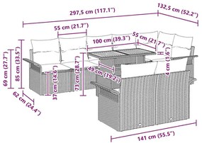 Conjunto de Jantar de Jardim de 9 Peças com Almofadas Rattan Cinza Acá